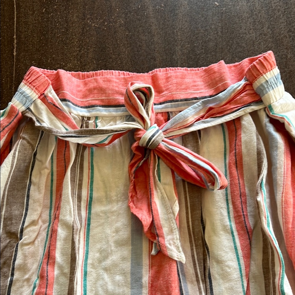 Striped Linen Skirt with Tie Waist - Picture 9 of 9